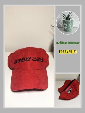 Forever 21 - "STAY LIT" Baseball Cap - Red Suede